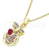 Oro Laminado Pendant Necklace, Gold Filled Style Dragon-Fly and Heart Design, with Ruby Micro Pave, Polished, Golden Finish, 04.156.0330.1.20 (02 MM Thickness, 20 Inches Length)