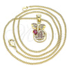 Oro Laminado Pendant Necklace, Gold Filled Style Dragon-Fly and Heart Design, with Ruby Micro Pave, Polished, Golden Finish, 04.156.0330.1.20 (02 MM Thickness, 20 Inches Length)