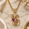 Oro Laminado Pendant Necklace, Gold Filled Style Dragon-Fly and Heart Design, with Ruby Micro Pave, Polished, Golden Finish, 04.156.0330.1.20 (02 MM Thickness, 20 Inches Length)