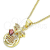 Oro Laminado Pendant Necklace, Gold Filled Style Dragon-Fly and Heart Design, with Garnet Micro Pave, Polished, Golden Finish, 04.156.0330.2.20 (02 MM Thickness, 20 Inches Length)