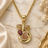 Oro Laminado Pendant Necklace, Gold Filled Style Dragon-Fly and Heart Design, with Garnet Micro Pave, Polished, Golden Finish, 04.156.0330.2.20 (02 MM Thickness, 20 Inches Length)
