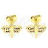 Oro Laminado Stud Earring, Gold Filled Style Dragon-Fly Design, with Ruby Micro Pave, Polished, Golden Finish, 02.156.0470.1