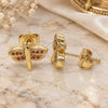Oro Laminado Stud Earring, Gold Filled Style Dragon-Fly Design, with Garnet Micro Pave, Polished, Golden Finish, 02.156.0470.2