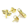 Oro Laminado Stud Earring, Gold Filled Style Dragon-Fly Design, with Multicolor Micro Pave, Polished, Golden Finish, 02.156.0470.3