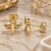 Oro Laminado Stud Earring, Gold Filled Style Dragon-Fly Design, with Multicolor Micro Pave, Polished, Golden Finish, 02.156.0470.3