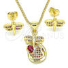 Oro Laminado Earring and Pendant Adult Set, Gold Filled Style Dragon-Fly and Heart Design, with Ruby Micro for wholesale, additional product view 4