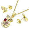Oro Laminado Earring and Pendant Adult Set, Gold Filled Style Dragon-Fly and Heart Design, with Ruby Micro for wholesale, additional product view 5