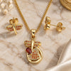 Oro Laminado Earring and Pendant Adult Set, Gold Filled Style Dragon-Fly Design, with Garnet Micro Pave, Polished, Golden Finish, 10.156.0270.2