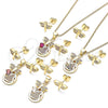 Oro Laminado Earring and Pendant Adult Set, Gold Filled Style Dragon-Fly Design, with Garnet Micro Pave, Polished, Golden Finish, 10.156.0270.2