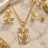 Oro Laminado Earring and Pendant Adult Set, Gold Filled Style Dragon-Fly and Heart Design, with Multicolor Micro Pave, Polished, Golden Finish, 10.156.0270.3