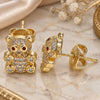 Oro Laminado Stud Earring, Gold Filled Style Teddy Bear Design, with Garnet and White Micro Pave, Polished, Golden Finish, 02.156.0471
