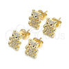 Oro Laminado Stud Earring, Gold Filled Style Teddy Bear Design, with Garnet and White Micro Pave, Polished, Golden Finish, 02.156.0471