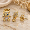 Oro Laminado Stud Earring, Gold Filled Style Teddy Bear Design, with Sapphire Blue and White Micro Pave, Polished, Golden Finish, 02.156.0471.1