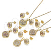 Oro Laminado Earring and Pendant Adult Set, Gold Filled Style Heart Design, with Multicolor Micro Pave, Polished, Golden Finish, 10.156.0170.4