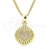 Oro Laminado Pendant Necklace, Gold Filled Style Heart Design, with White Micro Pave, Polished, Golden Finish, 04.156.0332.20 (02 MM Thickness, 20 Inches Length)