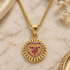 Oro Laminado Pendant Necklace, Gold Filled Style Heart Design, with Ruby Micro Pave, Polished, Golden Finish, 04.156.0332.1.20 (02 MM Thickness, 20 Inches Length)