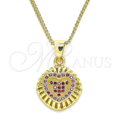 Oro Laminado Pendant Necklace, Gold Filled Style Heart Design, with Ruby Micro Pave, Polished, Golden Finish for wholesale, main product view