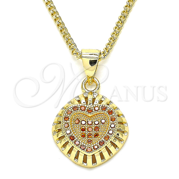 Oro Laminado Pendant Necklace, Gold Filled Style Heart Design, with Garnet Micro Pave, Polished, Golden Finish, 04.156.0332.2.20 (02 MM Thickness, 20 Inches Length)