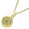 Oro Laminado Pendant Necklace, Gold Filled Style Heart Design, with Multicolor Micro Pave, Polished, Golden for wholesale, additional product view 3