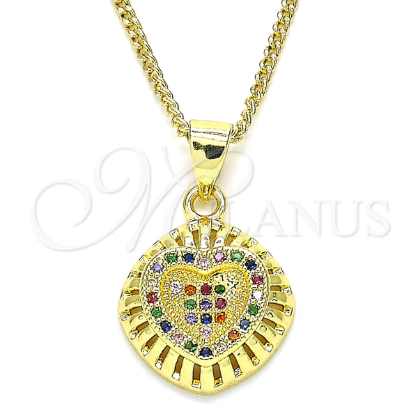 Oro Laminado Pendant Necklace, Gold Filled Style Heart Design, with Multicolor Micro Pave, Polished, Golden for wholesale, main product view