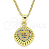 Oro Laminado Pendant Necklace, Gold Filled Style Heart Design, with Multicolor Micro Pave, Polished, Golden for wholesale, main product view