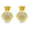 Oro Laminado Stud Earring, Gold Filled Style Heart Design, with White Micro Pave, Polished, Golden Finish, 02.156.0472