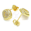 Oro Laminado Stud Earring, Gold Filled Style Heart Design, with White Micro Pave, Polished, Golden Finish, 02.156.0472