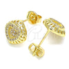 Oro Laminado Stud Earring, Gold Filled Style Heart Design, with White Micro Pave, Polished, Golden Finish, 02.156.0472