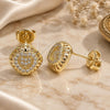 Oro Laminado Stud Earring, Gold Filled Style Heart Design, with White Micro Pave, Polished, Golden Finish, 02.156.0472