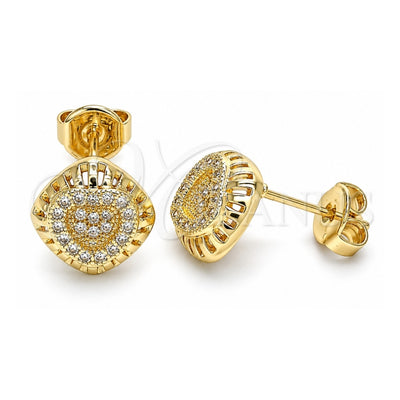Oro Laminado Stud Earring, Gold Filled Style Heart Design, with White Micro Pave, Polished, Golden Finish, 02.156.0472