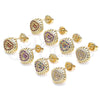 Oro Laminado Stud Earring, Gold Filled Style Heart Design, with White Micro Pave, Polished, Golden Finish, 02.156.0472