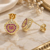 Oro Laminado Stud Earring, Gold Filled Style Heart Design, with Ruby Micro Pave, Polished, Golden Finish, 02.156.0472.1