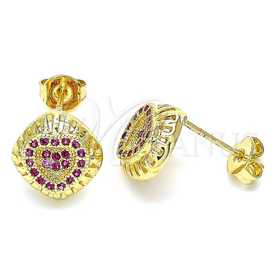 Oro Laminado Stud Earring, Gold Filled Style Heart Design, with Ruby Micro Pave, Polished, Golden Finish for wholesale, main product view