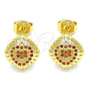 Oro Laminado Stud Earring, Gold Filled Style Heart Design, with Garnet Micro Pave, Polished, Golden Finish, 02.156.0472.2