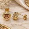 Oro Laminado Stud Earring, Gold Filled Style Heart Design, with Garnet Micro Pave, Polished, Golden Finish, 02.156.0472.2