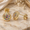 Oro Laminado Stud Earring, Gold Filled Style Heart Design, with Multicolor Micro Pave, Polished, Golden Finish, 02.156.0472.3