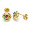 Oro Laminado Stud Earring, Gold Filled Style Heart Design, with Multicolor Micro Pave, Polished, Golden Finish, 02.156.0472.3
