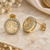 Oro Laminado Stud Earring, Gold Filled Style Tree Design, with White Micro Pave, Polished, Golden Finish, 02.156.0473