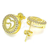 Oro Laminado Stud Earring, Gold Filled Style Heart Design, with White Micro Pave, Polished, Golden Finish, 02.156.0474