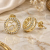 Oro Laminado Stud Earring, Gold Filled Style Heart Design, with White Micro Pave, Polished, Golden Finish, 02.156.0474