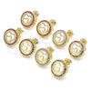 Oro Laminado Stud Earring, Gold Filled Style Heart Design, with White Micro Pave, Polished, Golden Finish, 02.156.0474