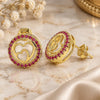 Oro Laminado Stud Earring, Gold Filled Style Heart Design, with Ruby Micro Pave, Polished, Golden Finish, 02.156.0474.1