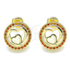 Oro Laminado Stud Earring, Gold Filled Style Heart Design, with Garnet Micro Pave, Polished, Golden Finish, 02.156.0474.2