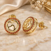 Oro Laminado Stud Earring, Gold Filled Style Heart Design, with Garnet Micro Pave, Polished, Golden Finish, 02.156.0474.2