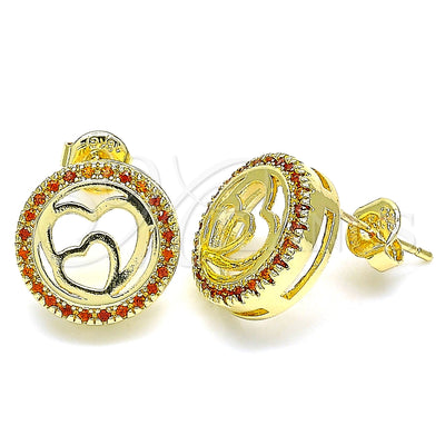 Oro Laminado Stud Earring, Gold Filled Style Heart Design, with Garnet Micro Pave, Polished, Golden Finish for wholesale, main product view