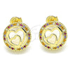 Oro Laminado Stud Earring, Gold Filled Style Heart Design, with Multicolor Micro Pave, Polished, Golden Finish, 02.156.0474.3