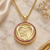Oro Laminado Pendant Necklace, Gold Filled Style Heart Design, with Ruby Micro Pave, Polished, Golden Finish, 04.156.0334.1.20 (02 MM Thickness, 20 Inches Length)