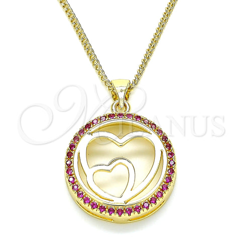 Oro Laminado Pendant Necklace, Gold Filled Style Heart Design, with Ruby Micro Pave, Polished, Golden Finish, 04.156.0334.1.20 (02 MM Thickness, 20 Inches Length)