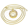 Oro Laminado Pendant Necklace, Gold Filled Style Heart Design, with Multicolor Micro Pave, Polished, Golden Finish, 04.156.0334.3.20 (02 MM Thickness, 20 Inches Length)