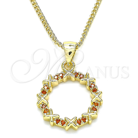 Oro Laminado Pendant Necklace, Gold Filled Style with Garnet Micro Pave, Polished, Golden Finish, 04.156.0335.2.20 (02 MM Thickness, 20 Inches Length)
